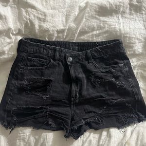 American Eagle, black ripped denim shorts, size 8